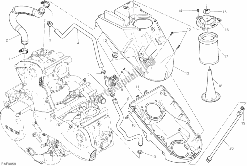 All parts for the Air Intake - Oil Breather of the Ducati Monster 1200 25 TH Anniversario USA 2019